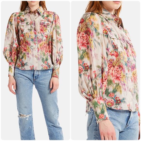 Zimmermann Wavelength Billow Sleeve Shirt in Multi - Picture 1 of 16